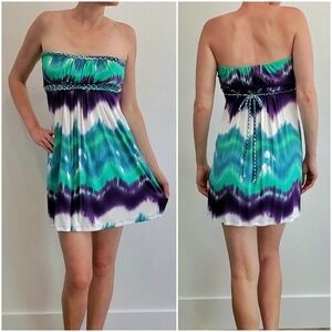 Tart Strapless Mini Dress Tie Dye Teal Blue Purple